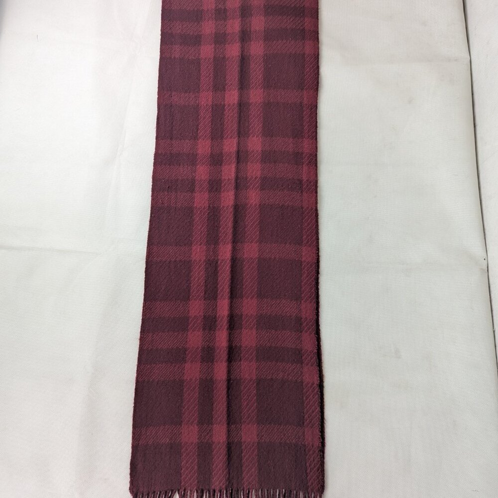 Burberry Classic Nova Check 100% Cashmere Maroon Scarf Made In Scotland - Picture 3 of 8